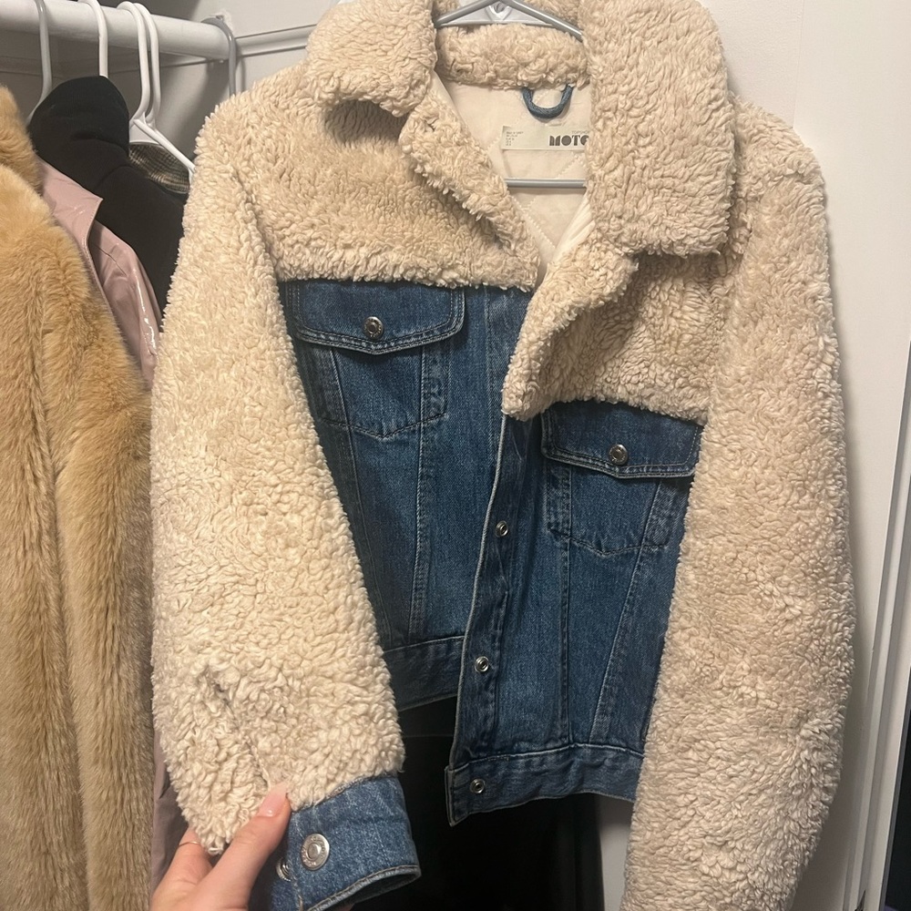 Topshop Moto Women’s Faux Fur Denim Jacket Size US 4